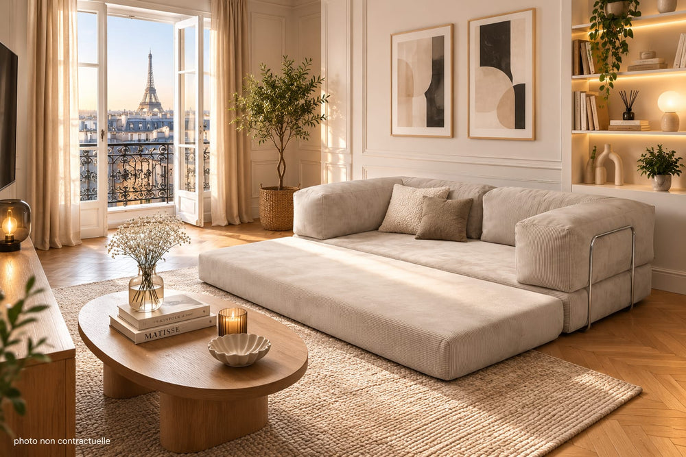 Lyzza Smart canapé modulable beige dans un salon parisien