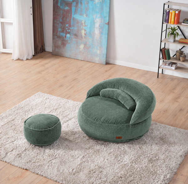 Pouf Lyzza Felix vert avec fauteuil, coussin et repose-pieds
