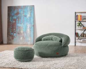 Pouf Lyzza Felix vert vue de face dans un intérieur